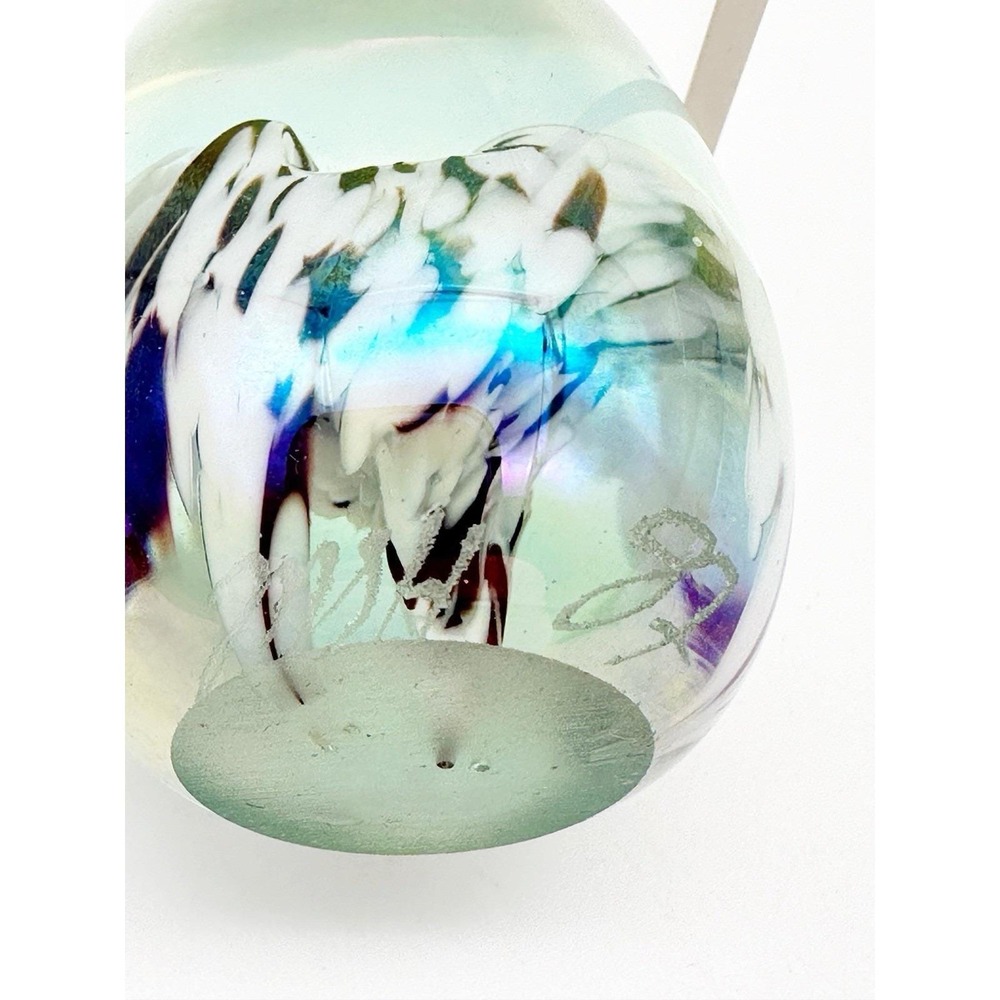 Vtg 1987 Mount St. Helens Ash Glass Egg Paperweight Signed MSH Purple Flower - Picture 4 of 8